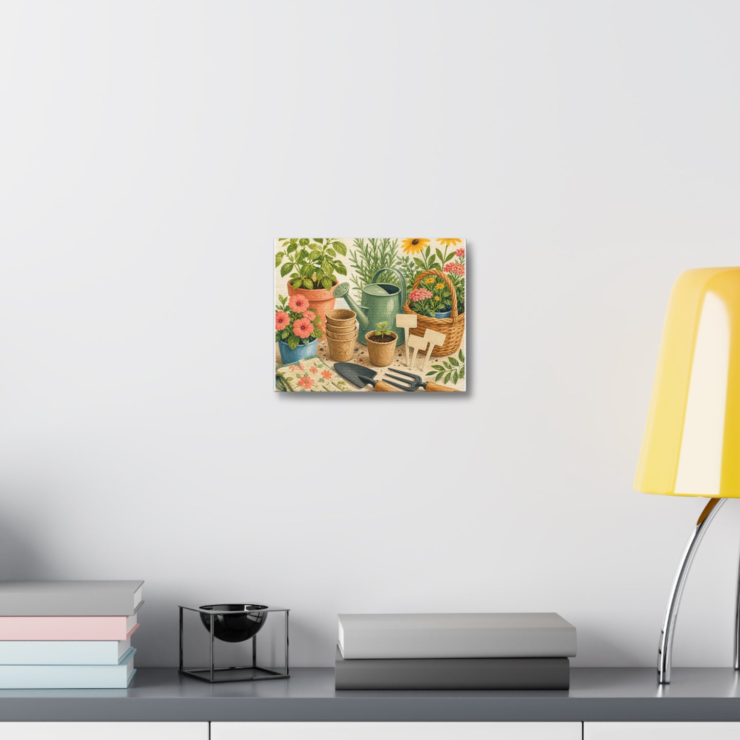 Colorful Gardening Tools and Flowers Canvas Art