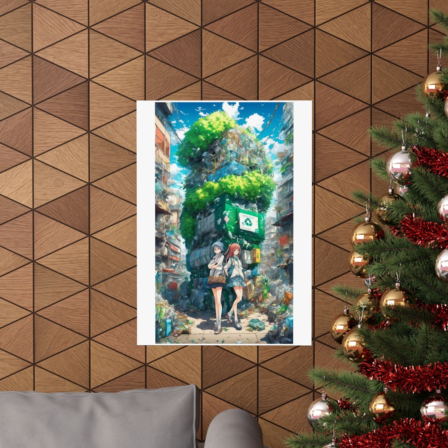 Urban Recycling Anime Friends Green City Wall Poster