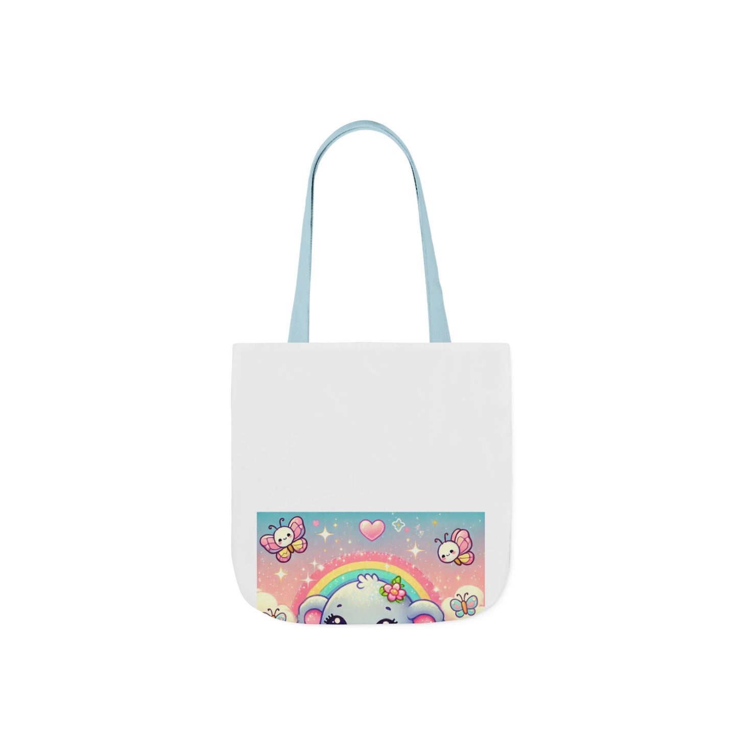 Pastel Rainbow Baby Elephant Floral Canvas Tote Bag