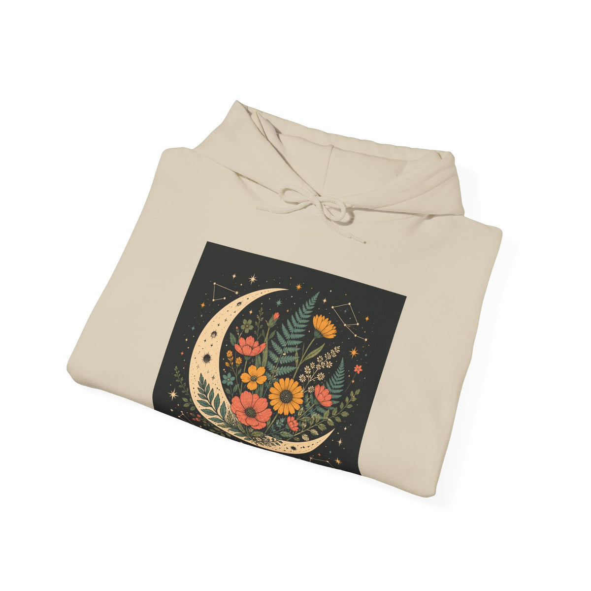 Celestial Wildflower Crescent Moon Botanical Hoodie