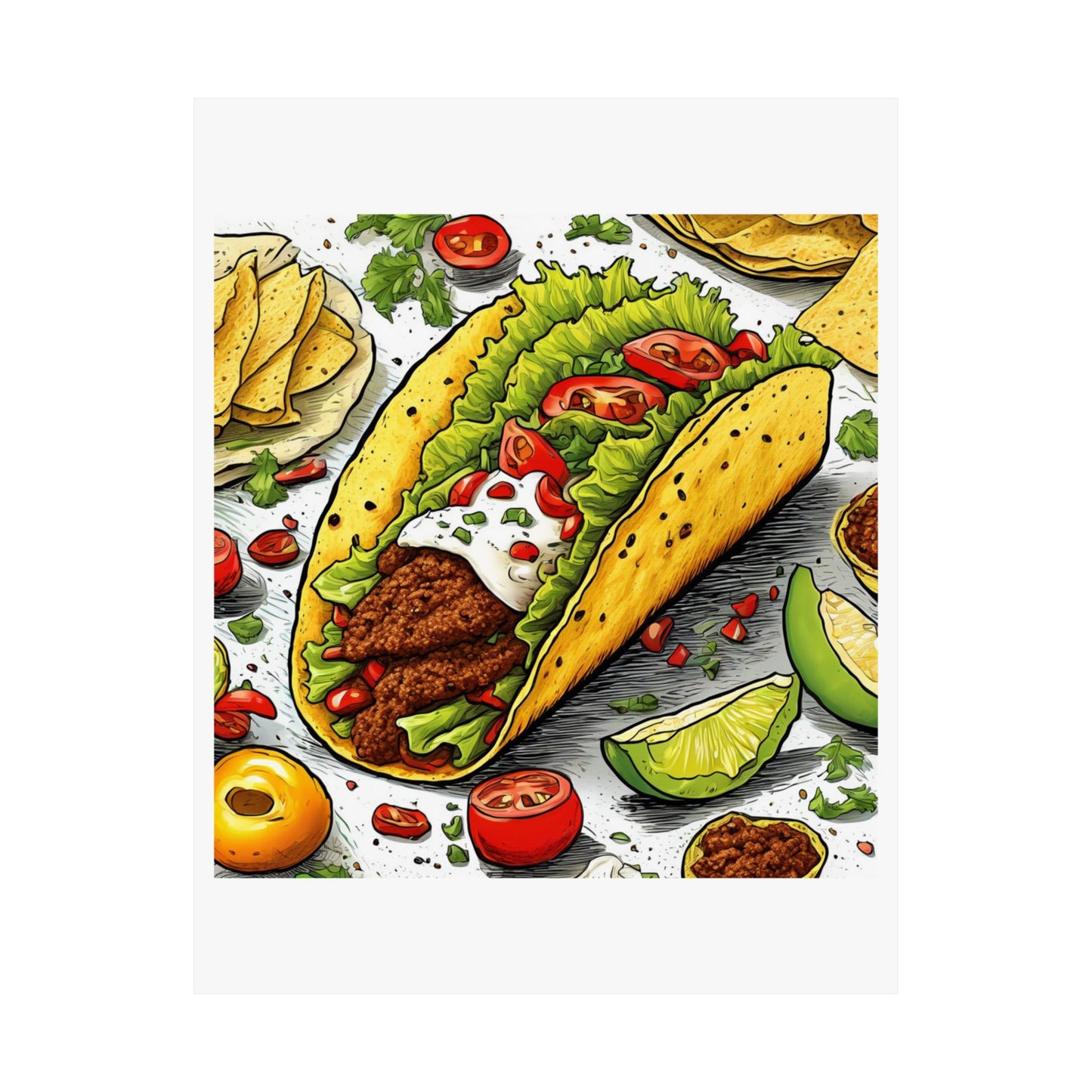 Bold Taco Illustration Foodie Gift Art Poster