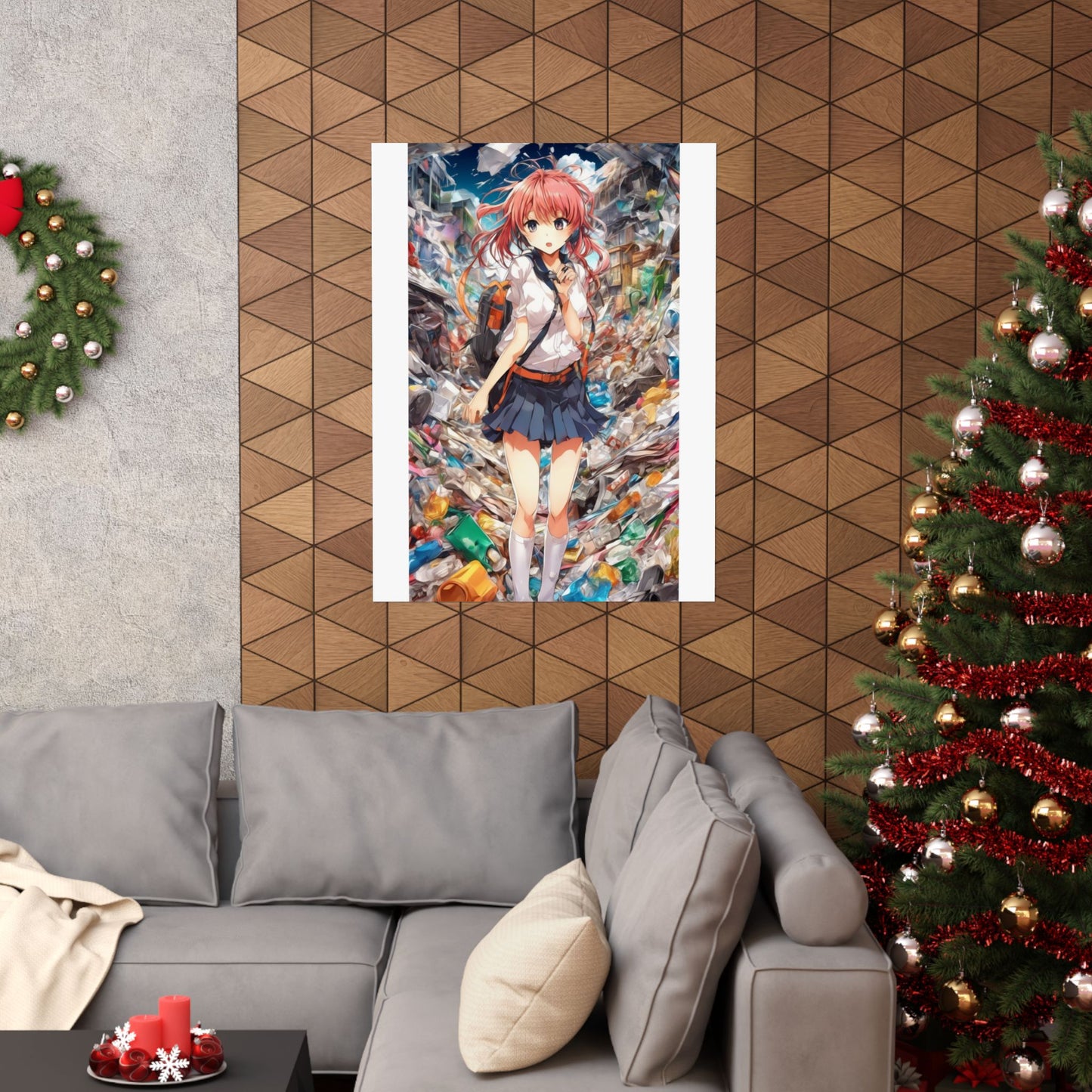 Recycling Day Anime Schoolgirl Eco Street Art Poster