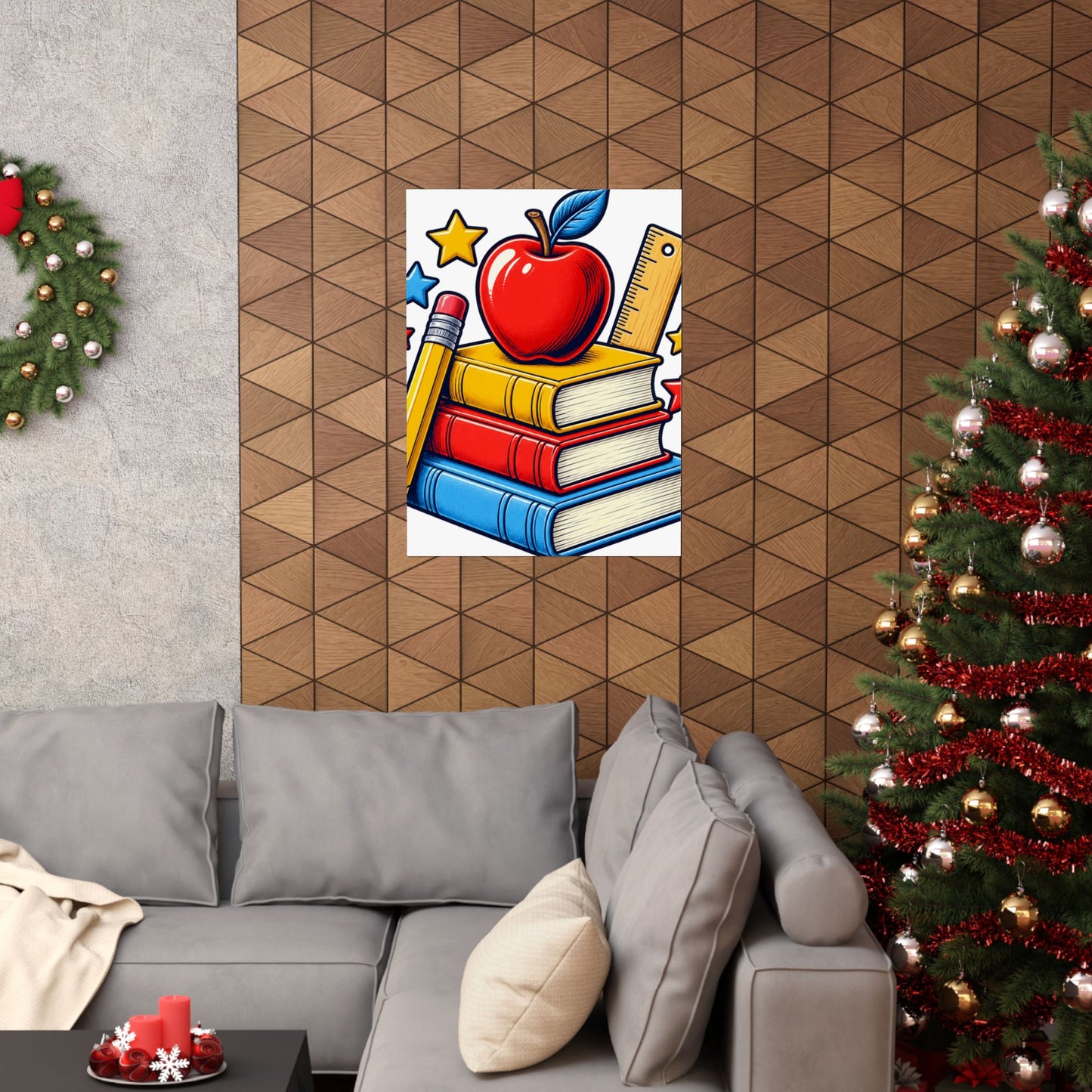 Retro School Books Apple Teacher Appreciation Art Poster