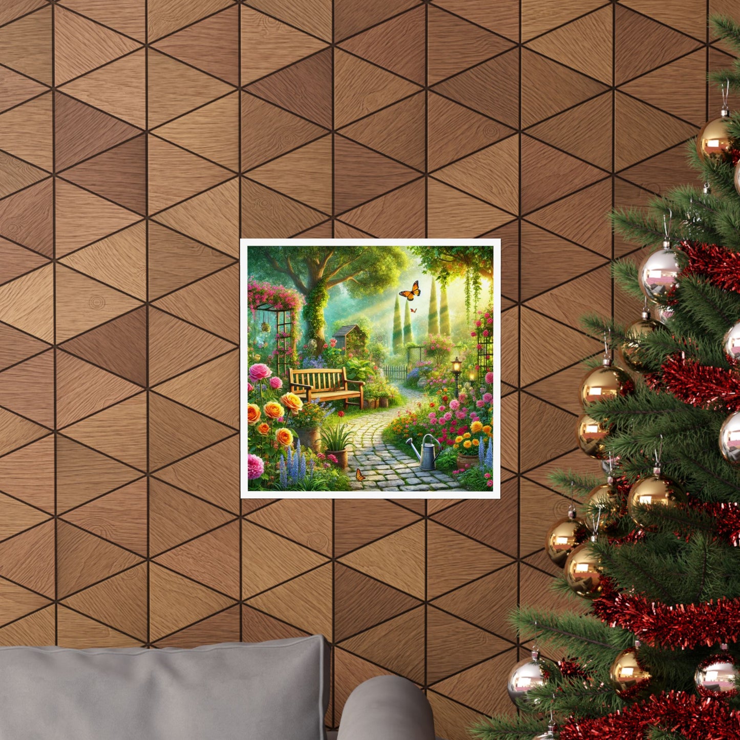 Sunlit Spring Flower Garden Bench Poster