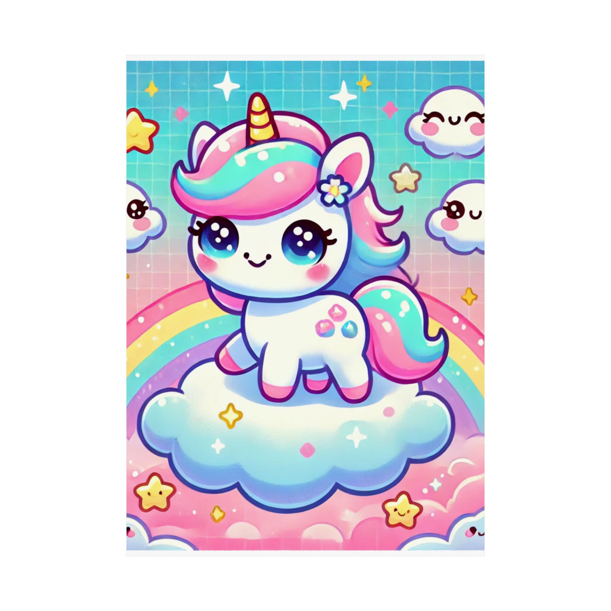 Pastel Rainbow Unicorn Cloud Kawaii Wall Art Poster