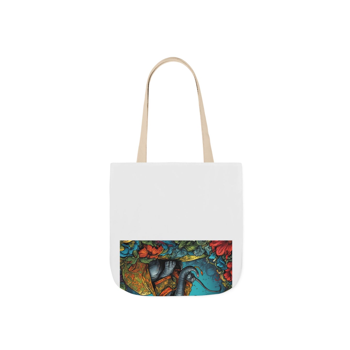 Colorful Storybook Elephant Floral Canvas Tote Bag