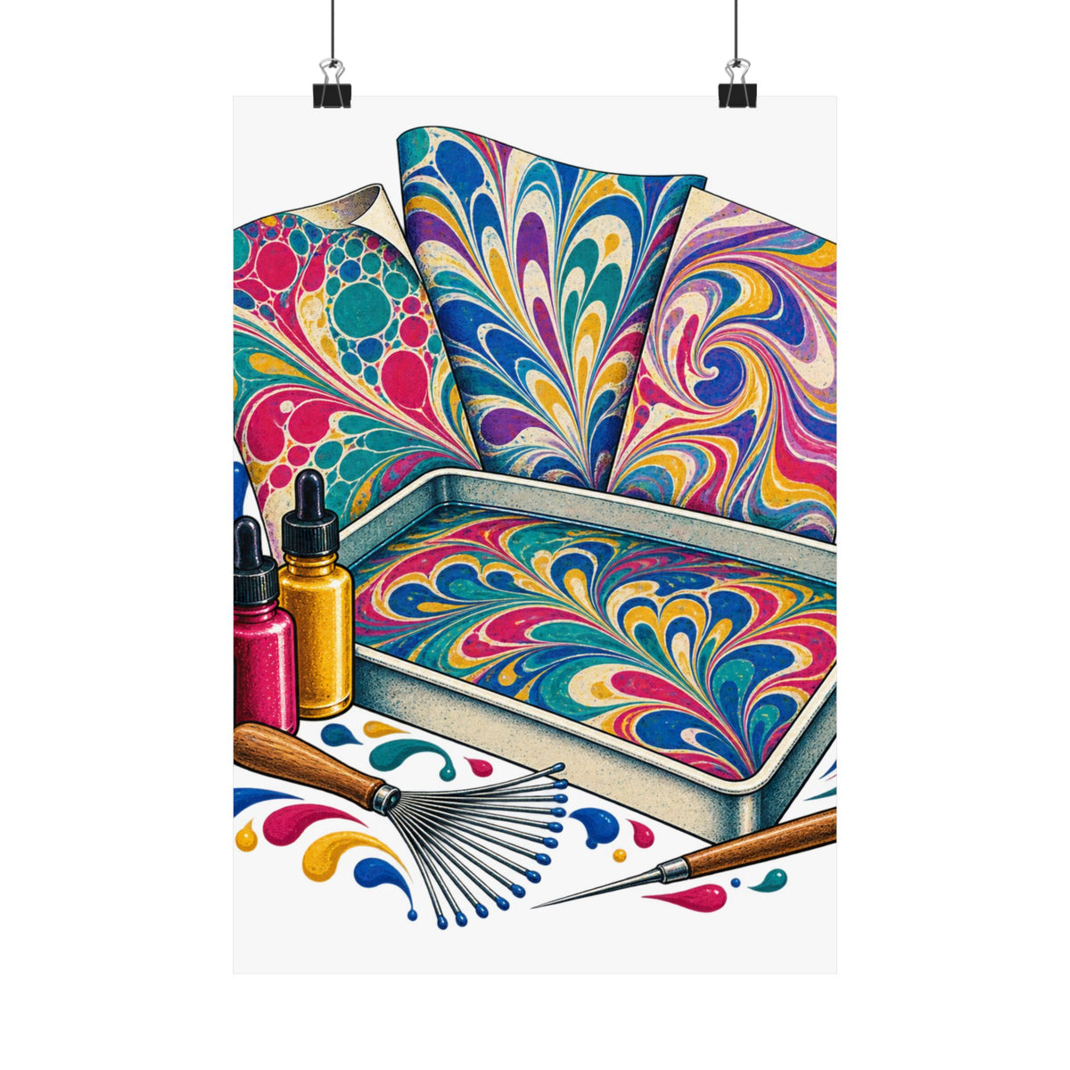 Colorful Paper Marbling Workshop Poster