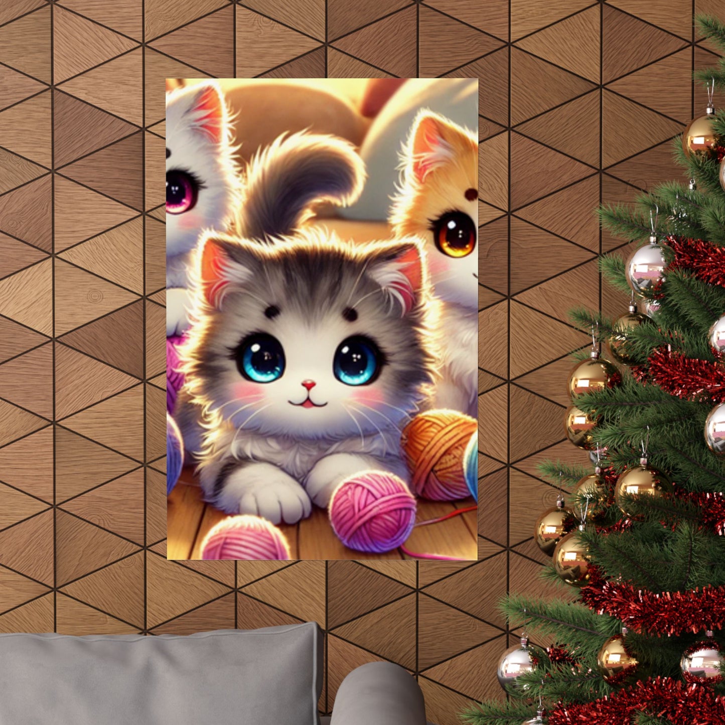 Cozy Yarn Kittens Cute Cat Poster Knitting Room Wall Art Decor