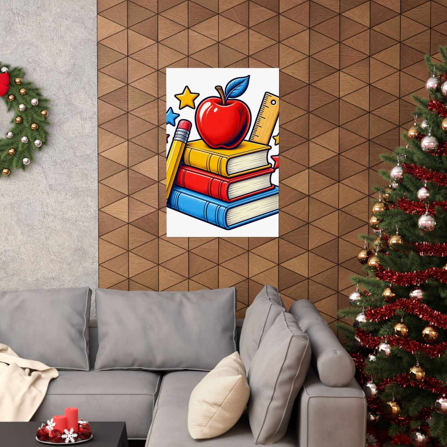 Retro School Books Apple Teacher Appreciation Art Poster