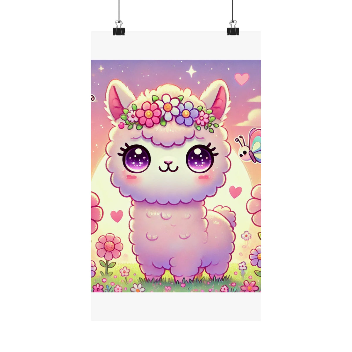 Pastel Floral Alpaca Garden Kawaii Wall Art Poster