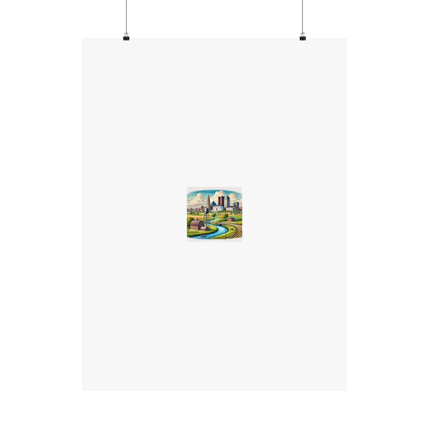 Rural River City Skyline Hometown Landscape Poster Art