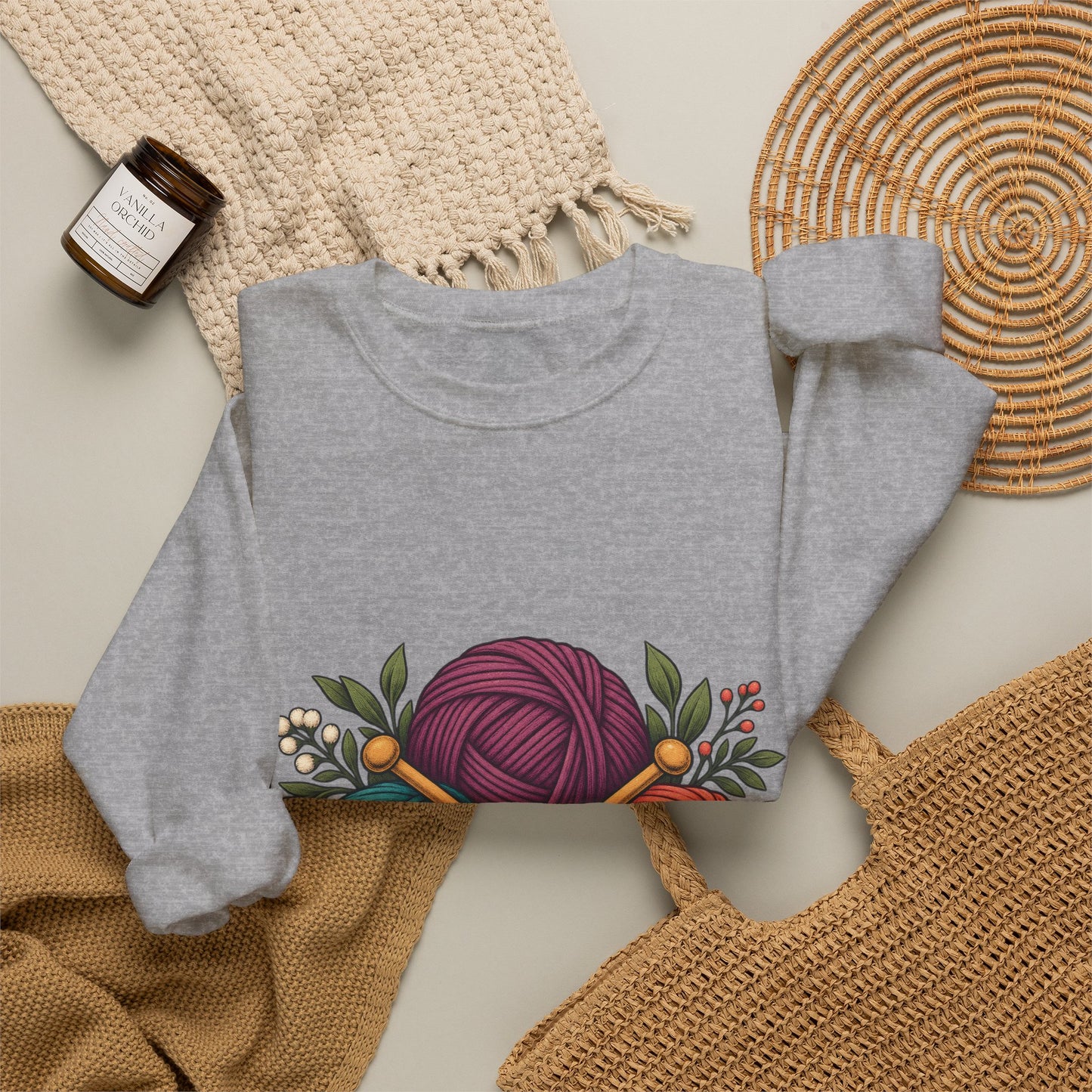 Retro Yarn and Knitting Botanical Art Sweatshirt