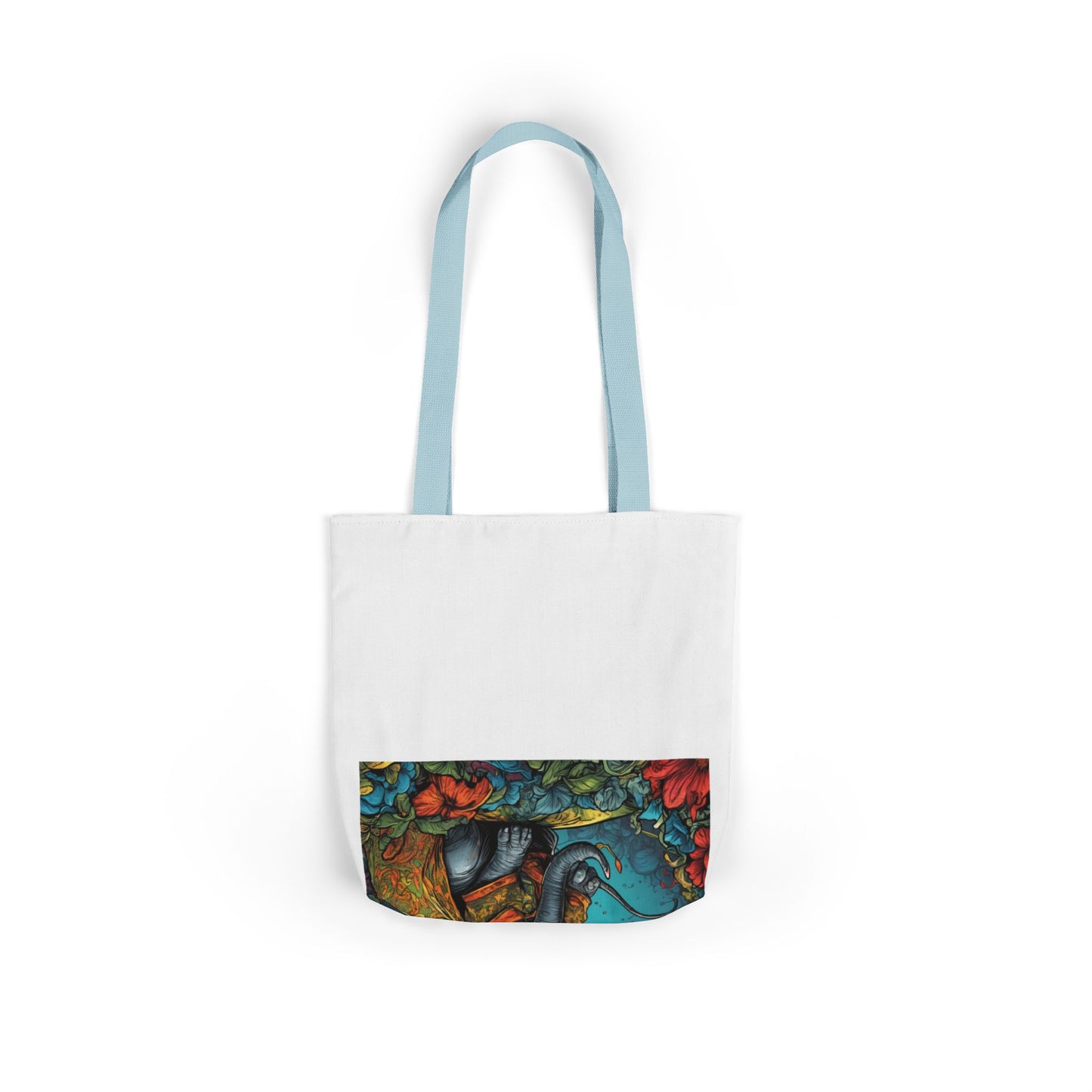 Colorful Storybook Elephant Floral Canvas Tote Bag