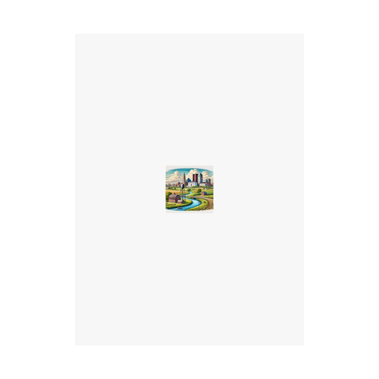 Rural River City Skyline Hometown Landscape Poster Art
