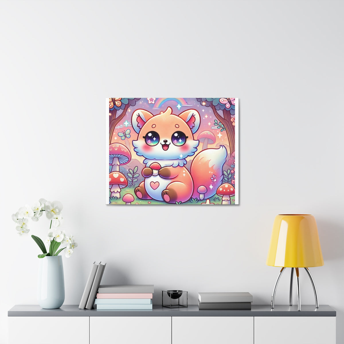 Pastel Woodland Fox Mushroom Kawaii Canvas Wall Art