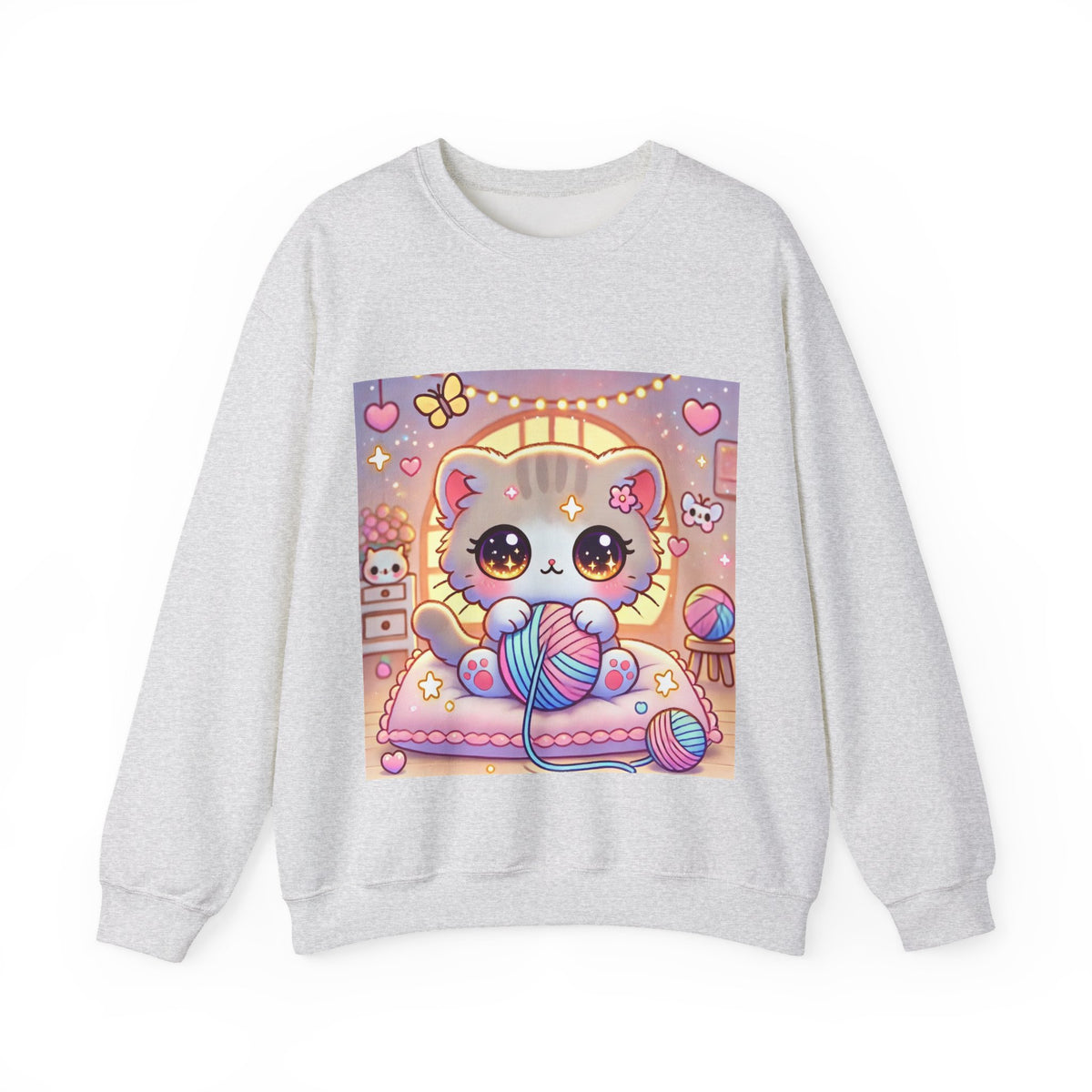 Cozy Kawaii Knitting Cat Pastel Yarn Sweatshirt