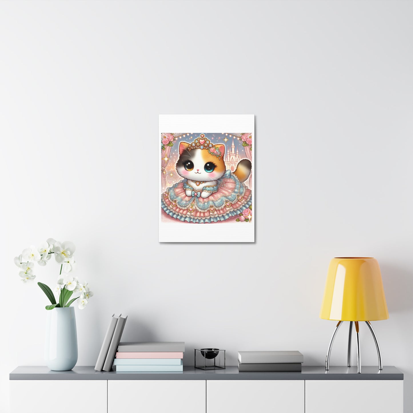 Pastel Princess Calico Cat Fantasy Canvas Wall Art
