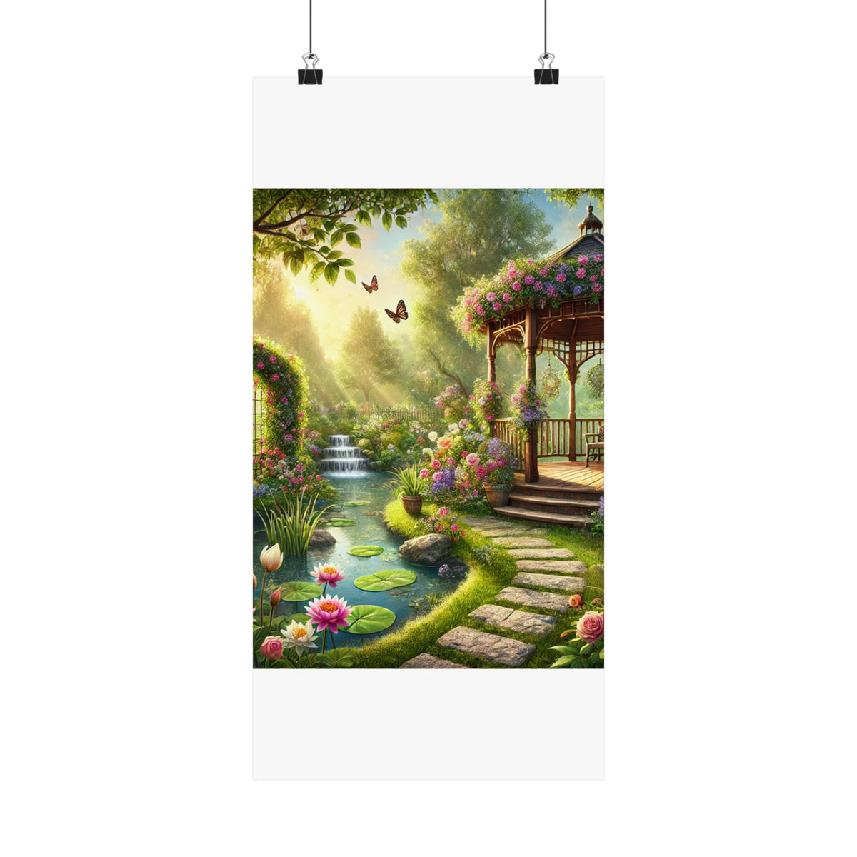 Sunlit Rose Gazebo Cottage Garden Wall Art Poster