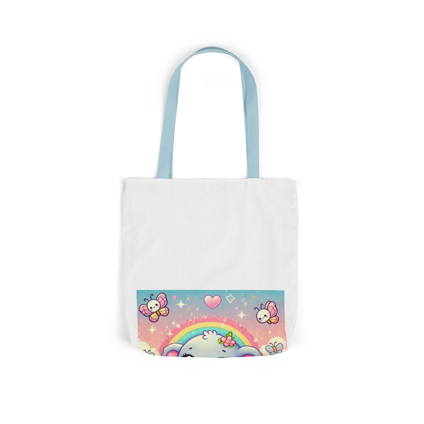 Pastel Rainbow Baby Elephant Floral Canvas Tote Bag
