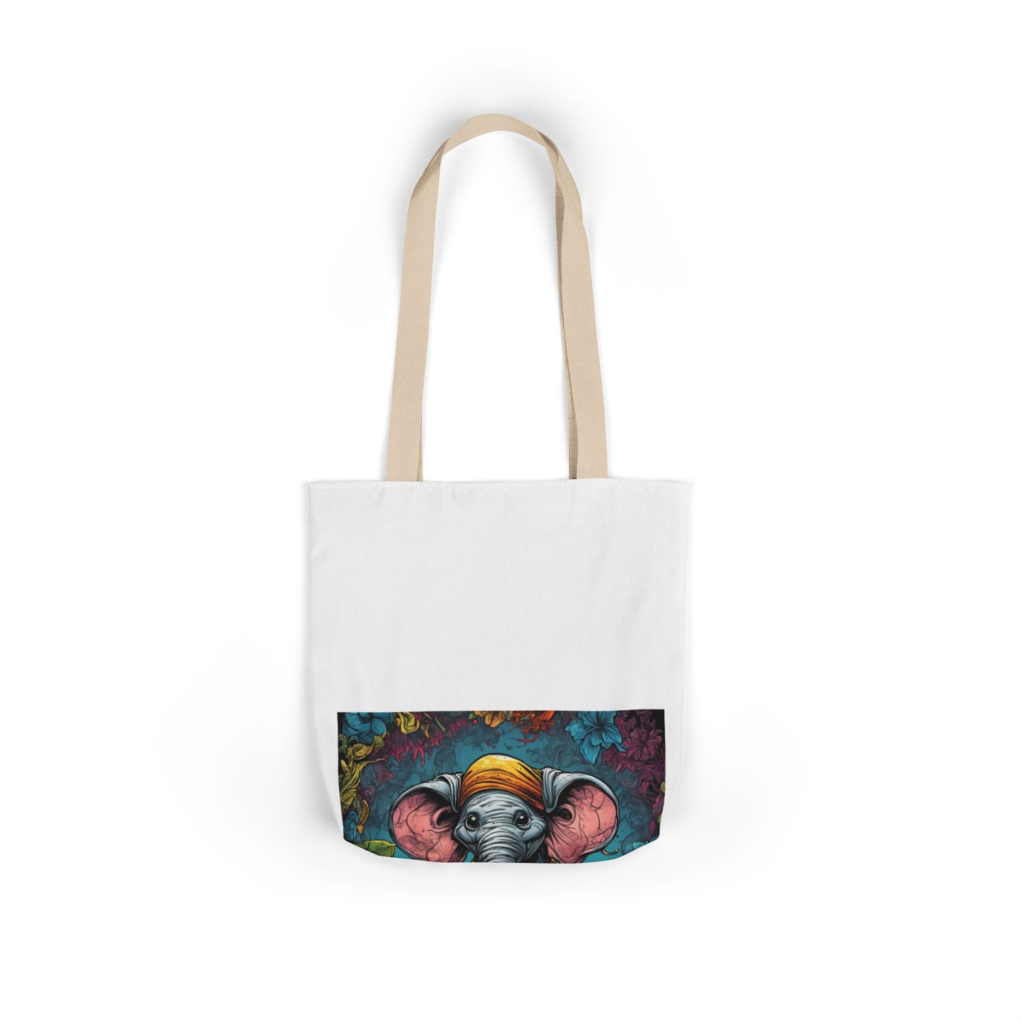 Colorful Storybook Elephant Floral Canvas Tote Bag