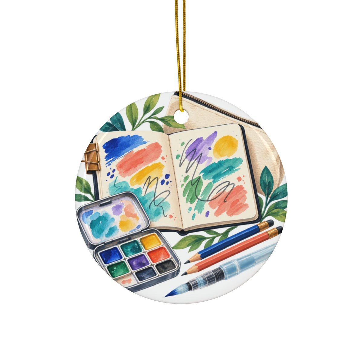 Colorful Urban Sketching Travel Kit Round Ornament