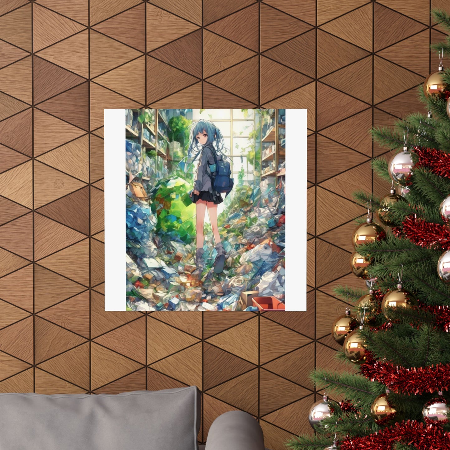 Green Recycling Alley Anime Girl Urban Green Poster