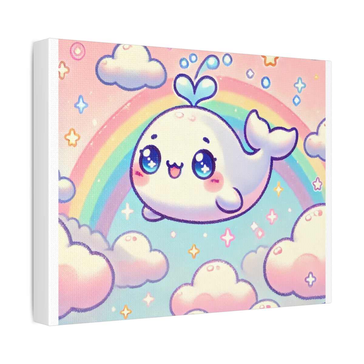Kawaii Rainbow Whale Pastel Cloud Canvas Wall Art