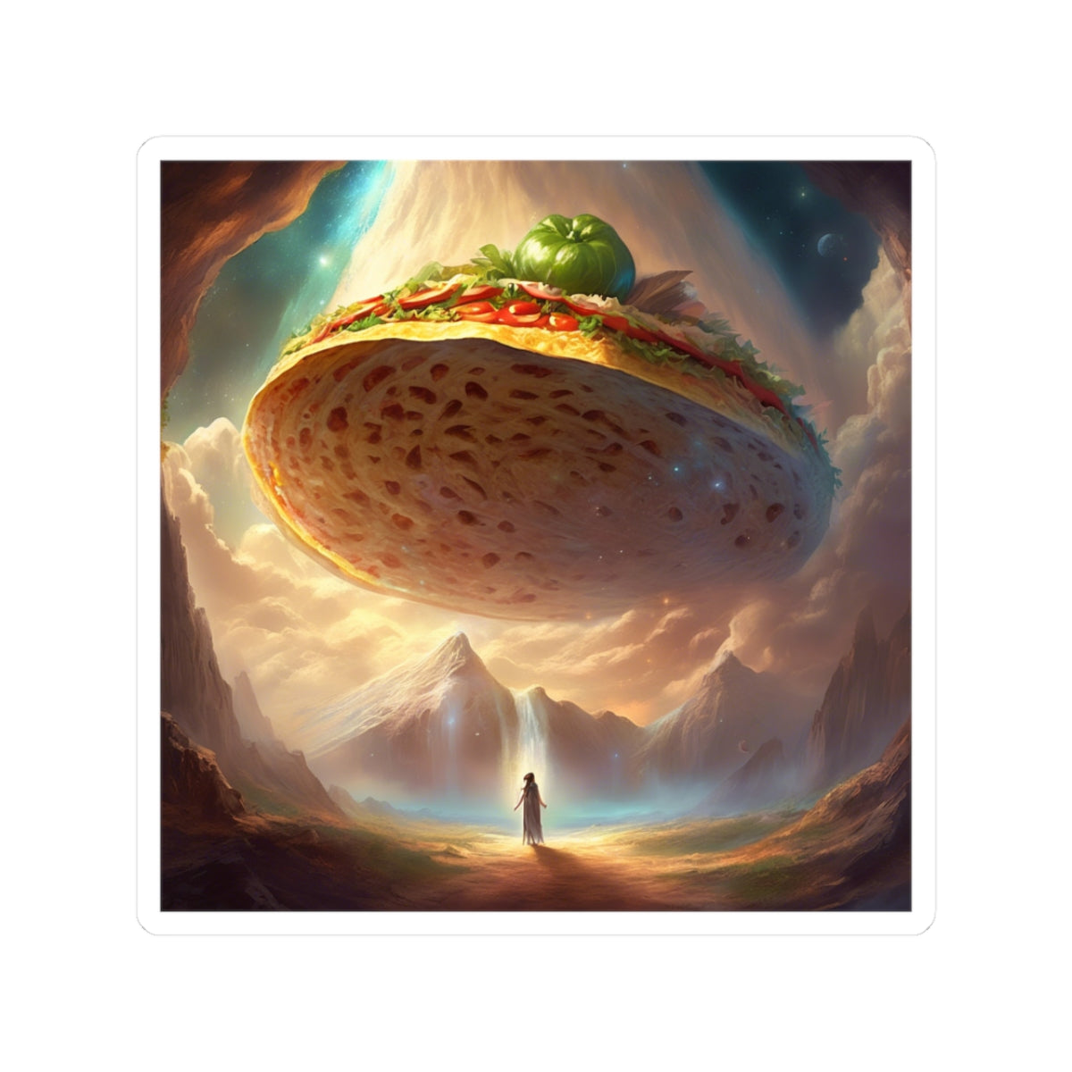 Cosmic Taco UFO Surreal Food Fantasy Art Sticker