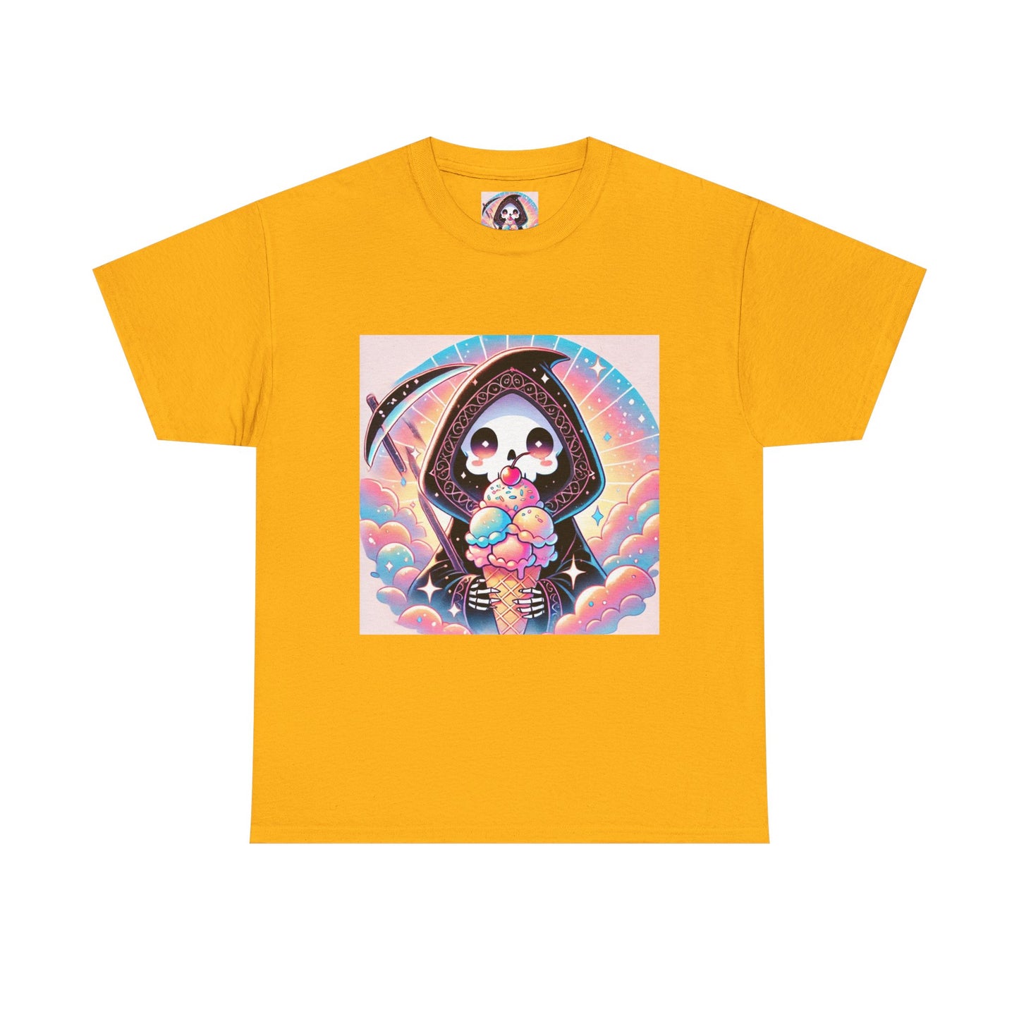 Grim Reaper with Ice Cream Kawaii Anime Unisex Heavy Cotton Tee - Fun & Stylish Graphic T-Shirt - Great Gift for Anime Fans!