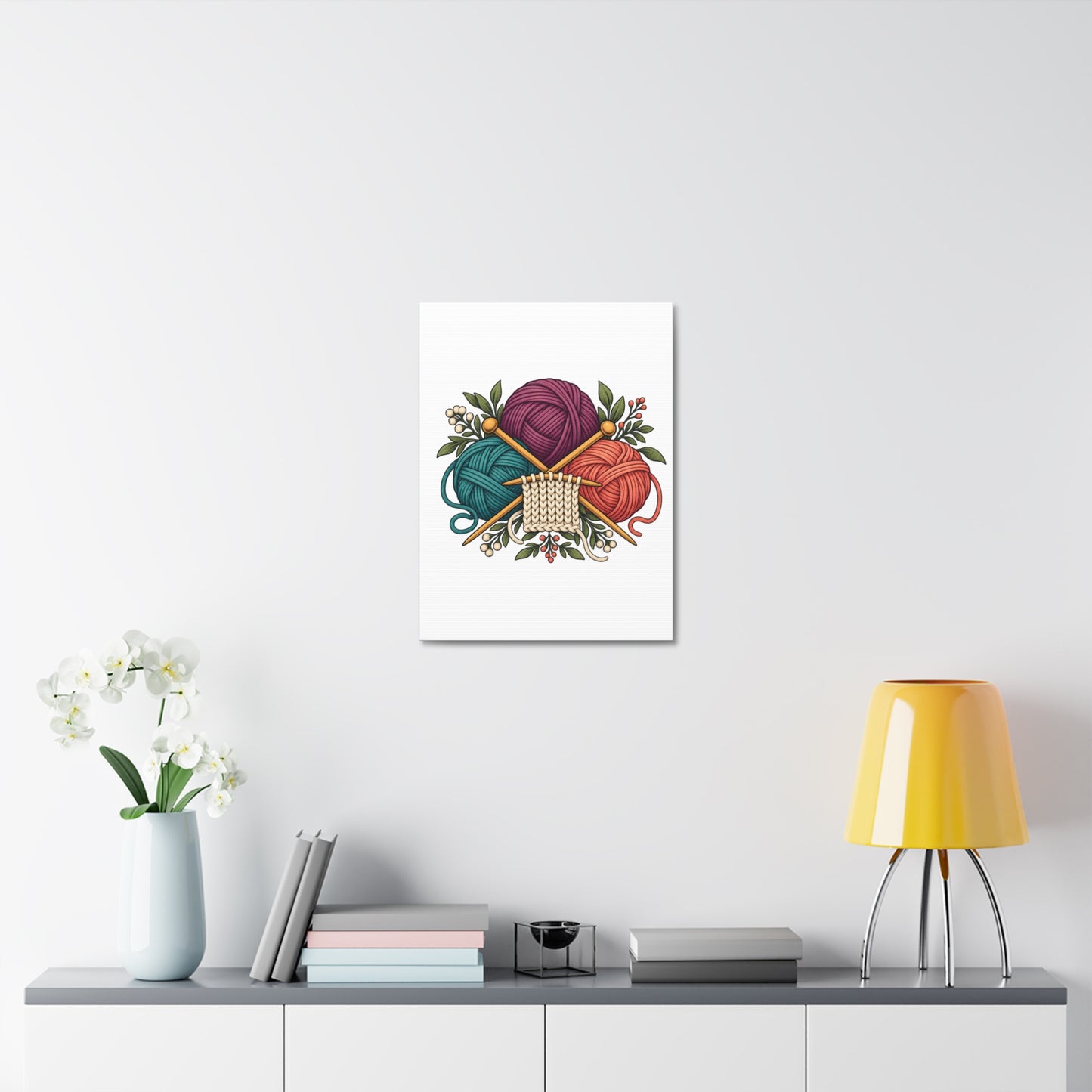 Retro Yarn and Knitting Botanical Art Canvas