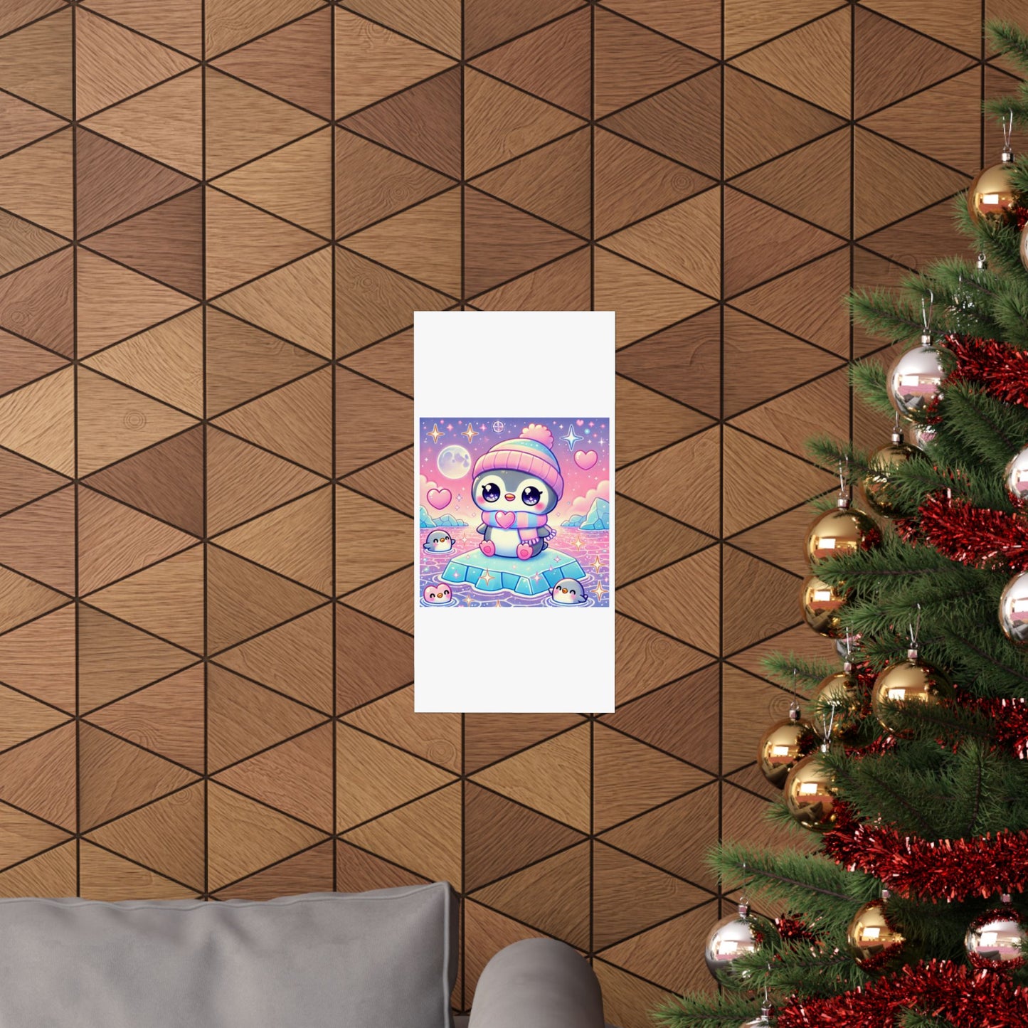 Cute Winter Penguin Ice Floe Kawaii Art Poster