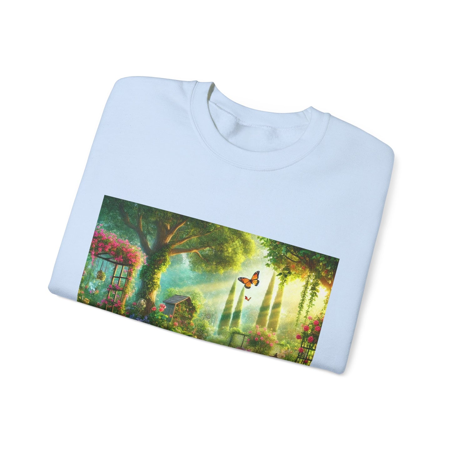 Sunlit Spring Flower Garden Bench Sweatshirt