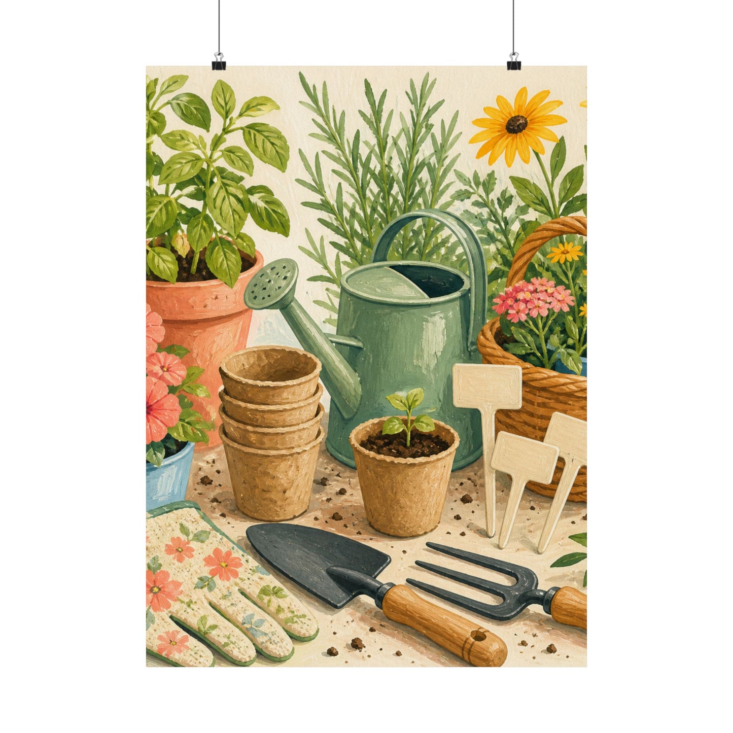 Colorful Gardening Tools and Flowers Hobby Poster