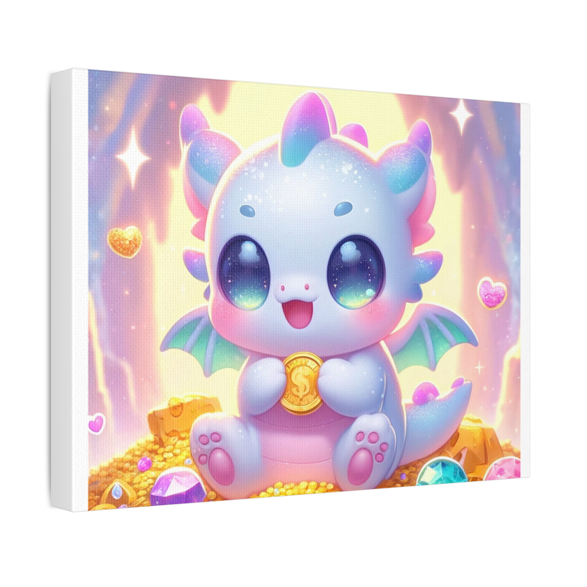 Pastel Treasure Dragon Kawaii Fantasy Canvas Wall Art