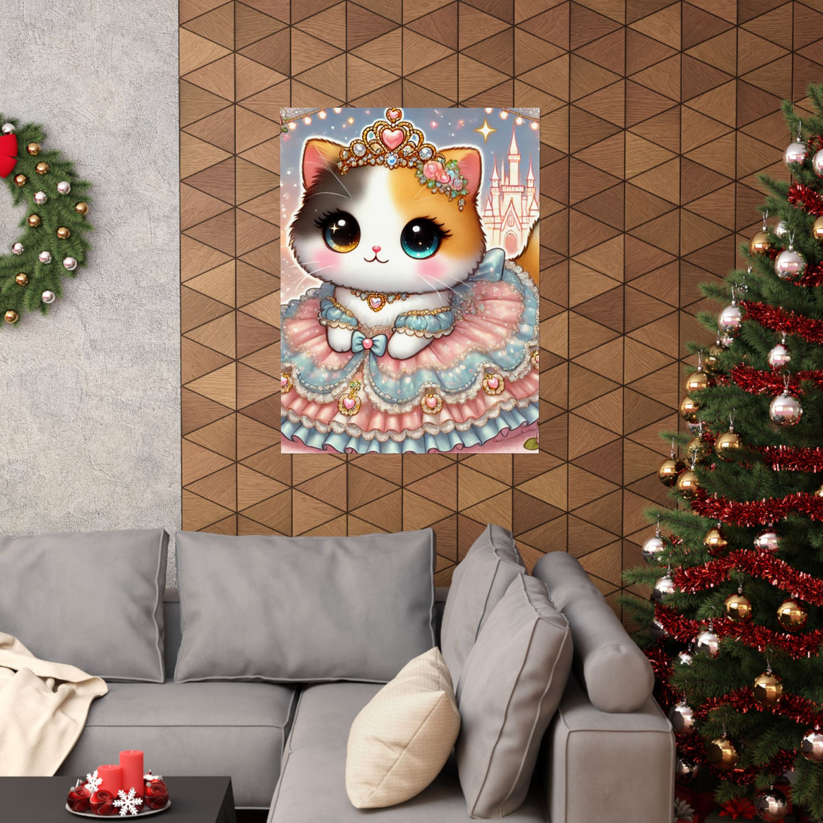 Pastel Princess Calico Cat Fantasy Wall Art Poster