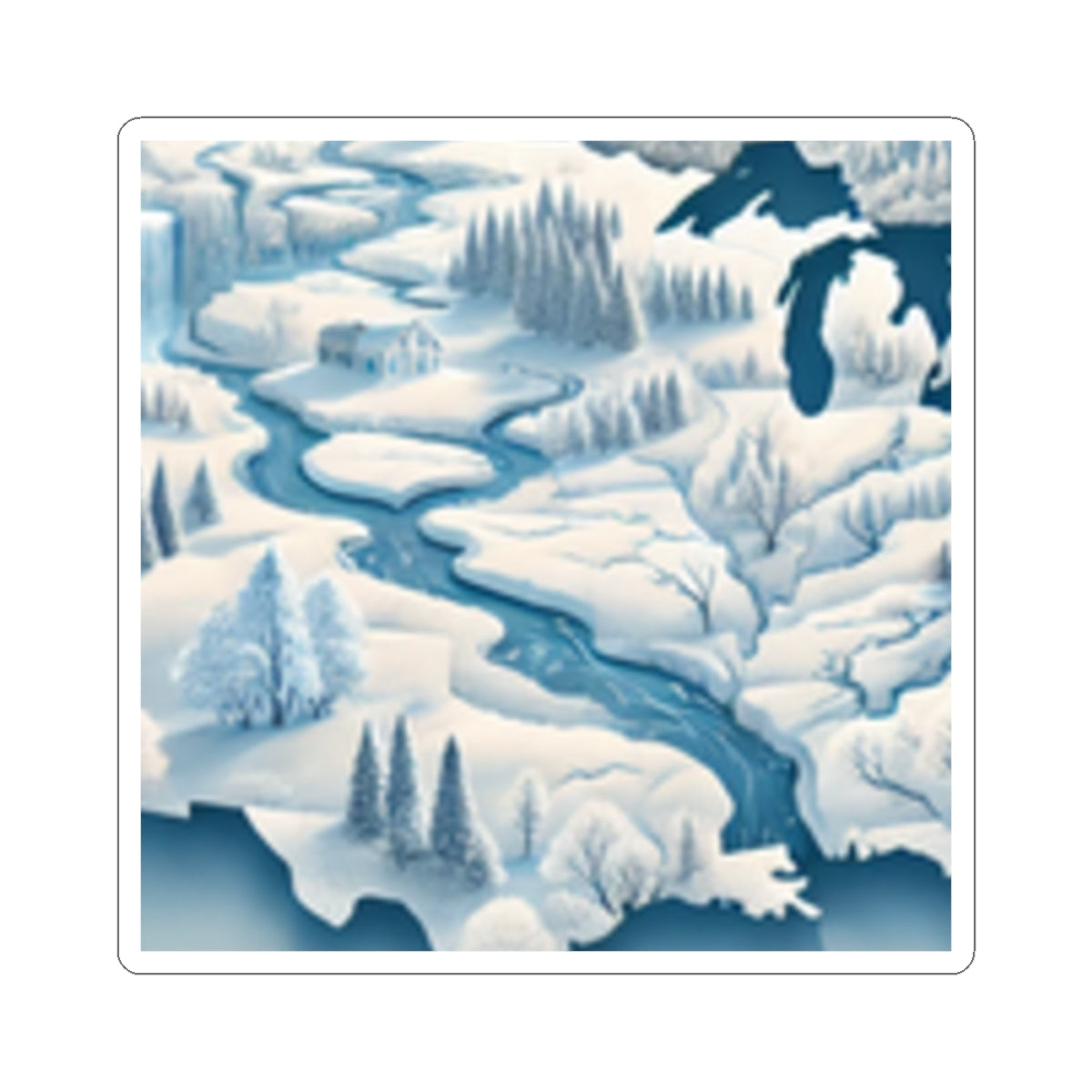 Winter USA Dreamscape Snowy Map Sticker for Laptop Water Bottle