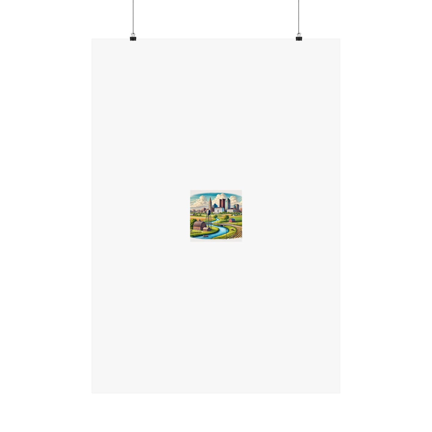 Rural River City Skyline Hometown Landscape Poster Art