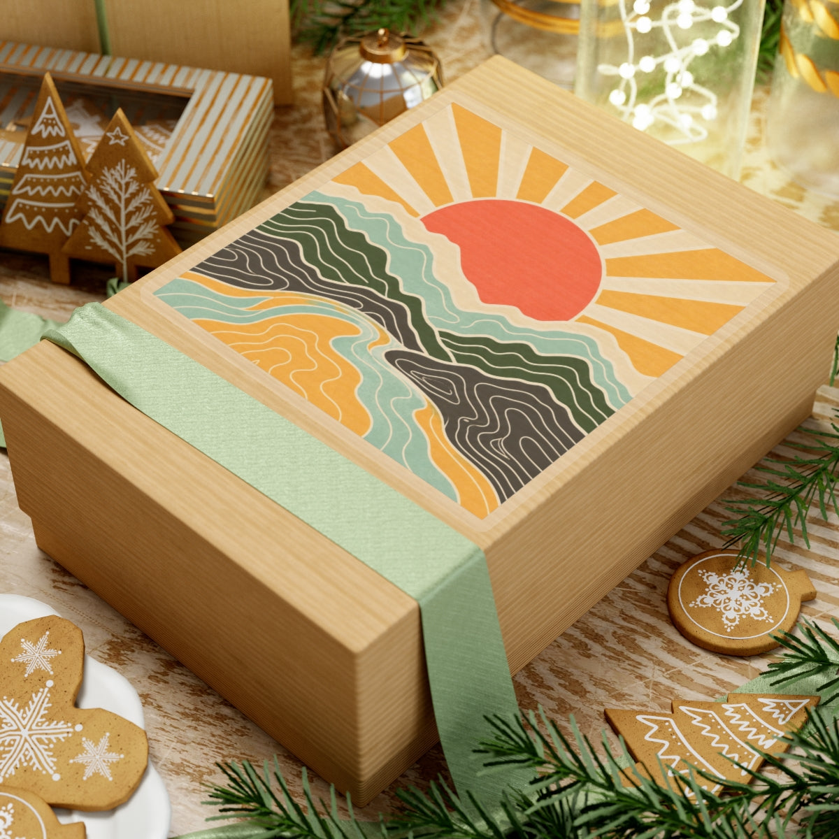 Topographic Sunrise Abstract Mountain Adventure Sticker