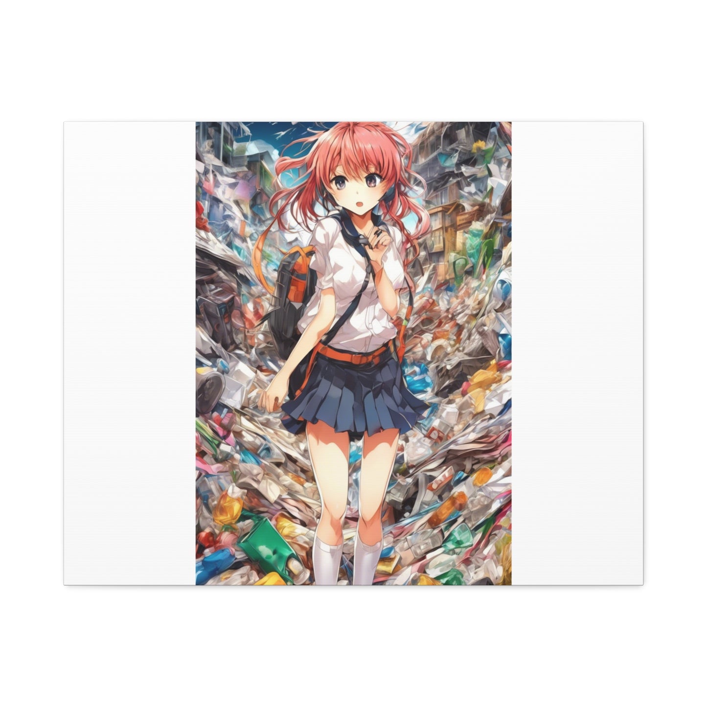 Recycling Day Anime Schoolgirl Eco Street Art Canvas