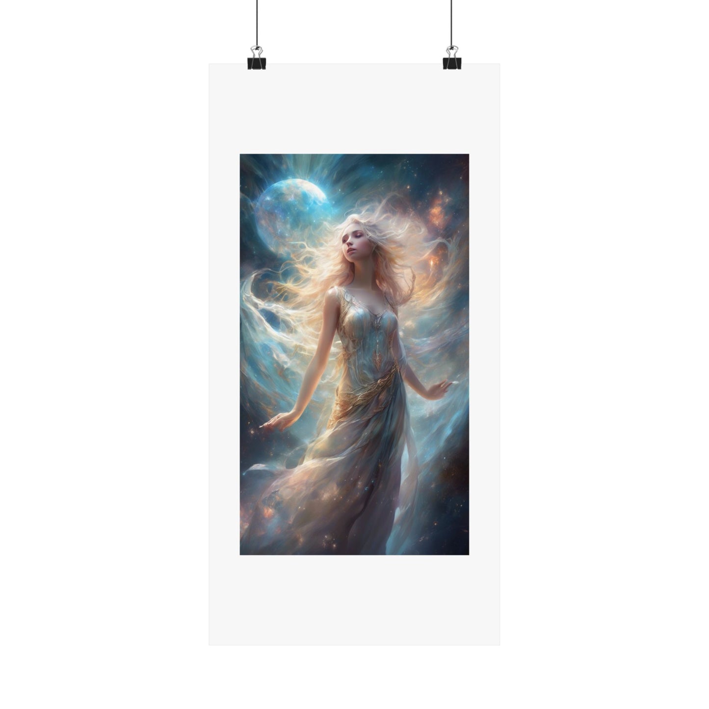 Moonlit Celestial Maiden Fantasy Portrait Poster