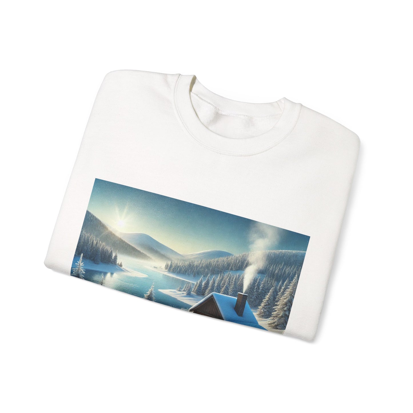 Snowy Cabin Winter Lake Landscape Art Sweatshirt