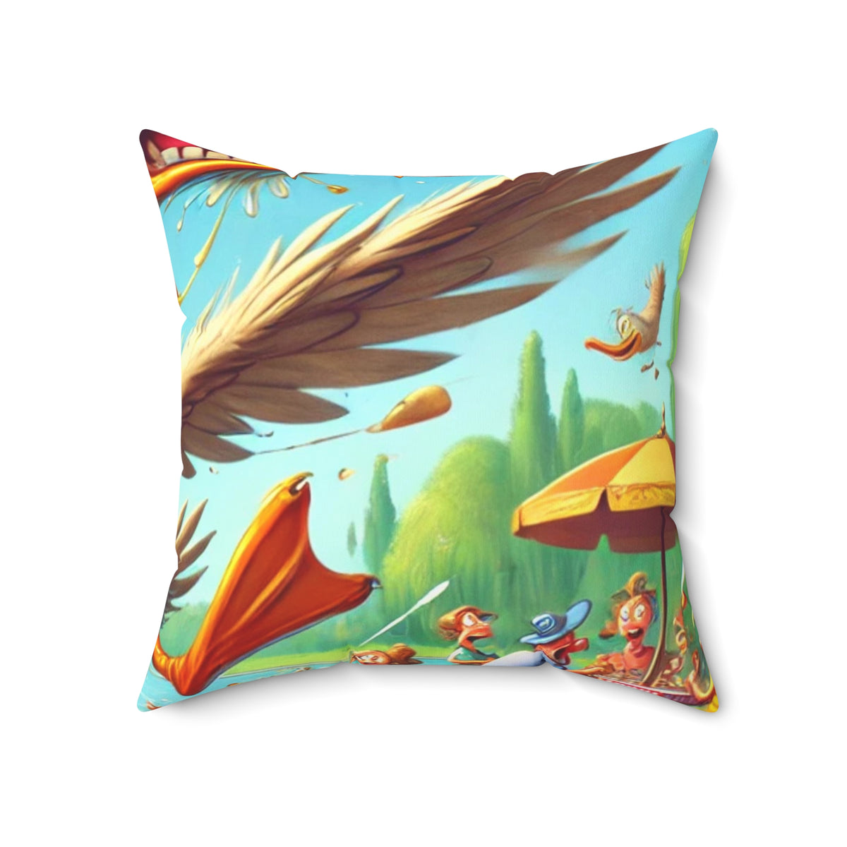 Chaotic Picnic Duck Funny Summer Decorative Pillow
