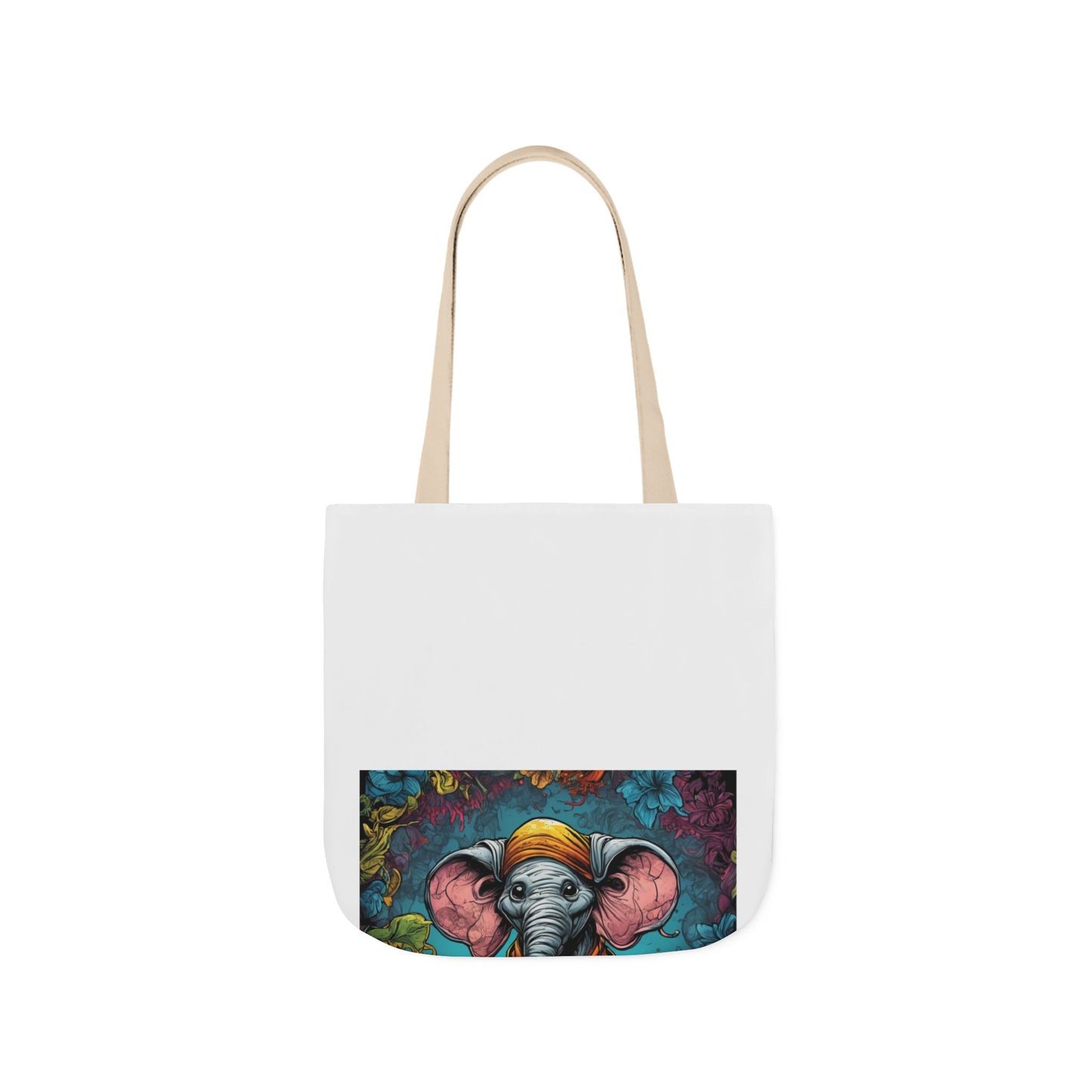 Colorful Storybook Elephant Floral Canvas Tote Bag