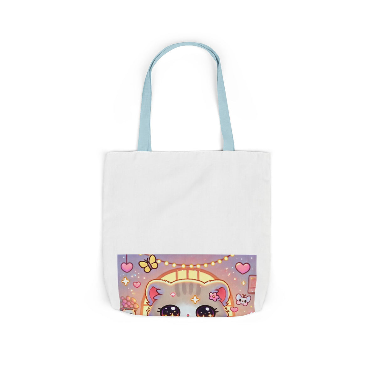 Cozy Kawaii Knitting Cat Pastel Yarn Canvas Tote Bag