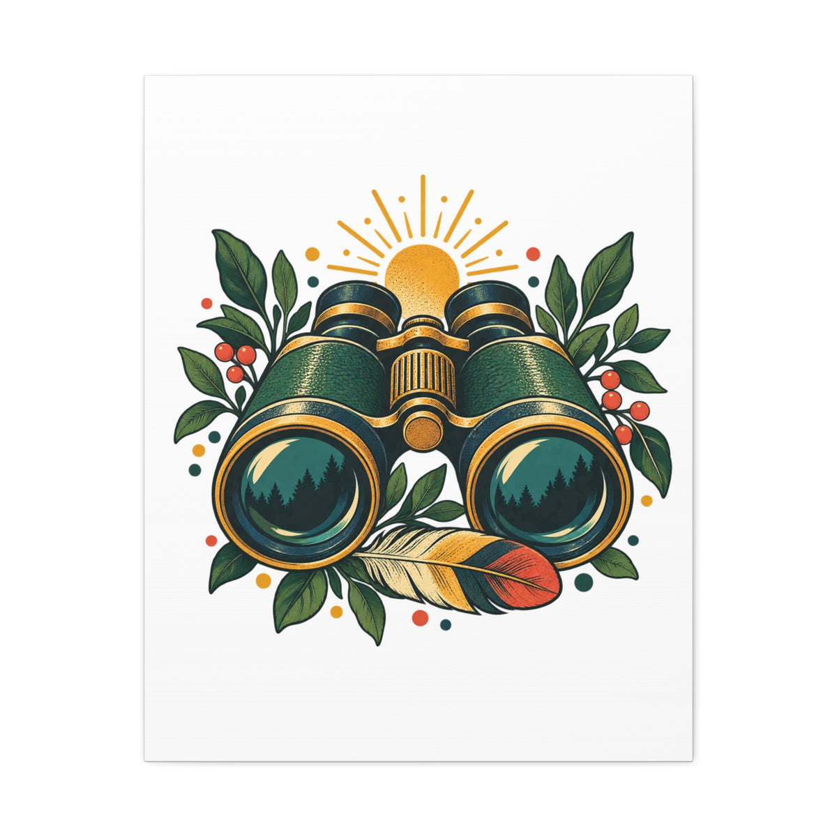 Retro Binoculars and Botanical Birdwatching Art Canvas