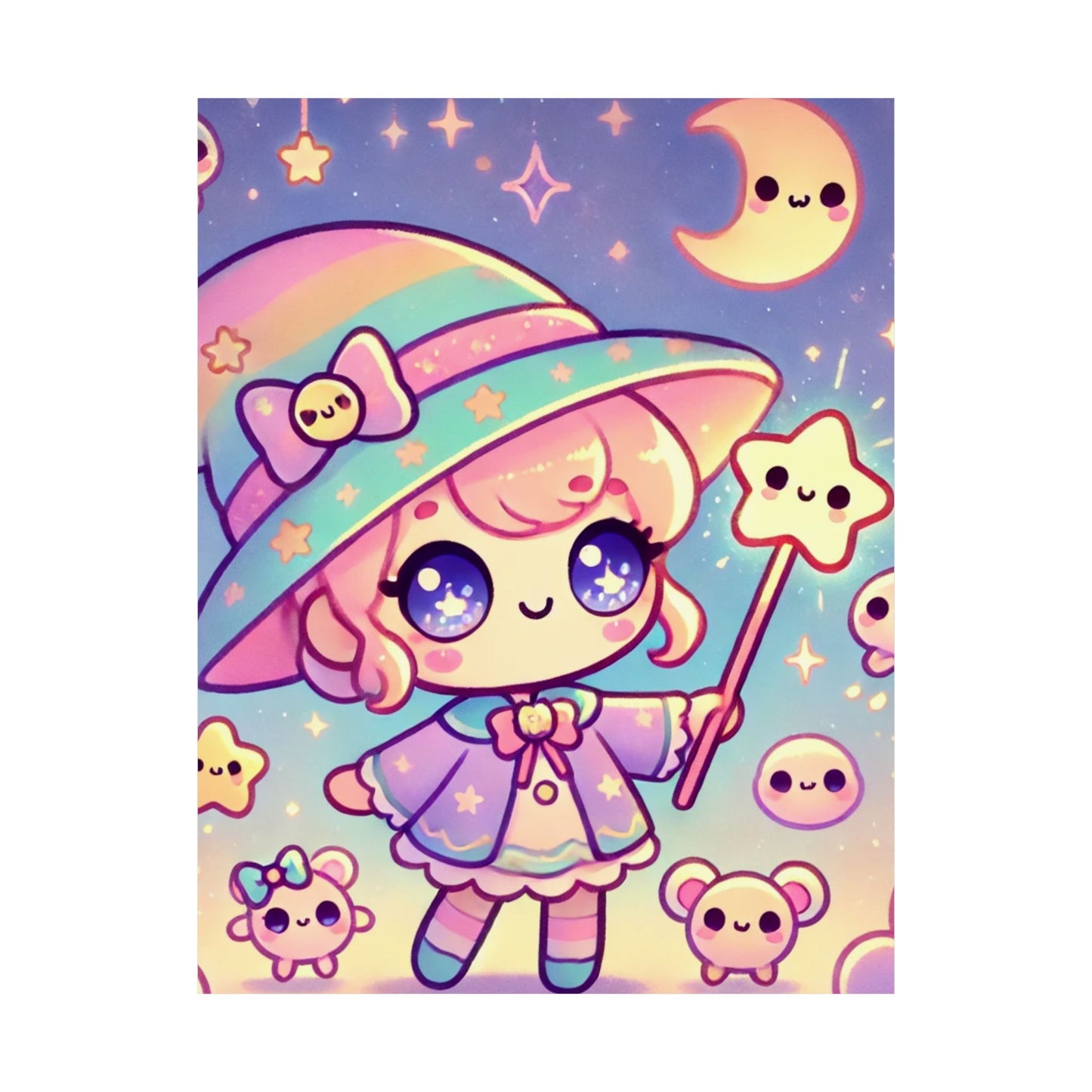 Kawaii Moon Wand Pastel Fantasy Wall Art Poster