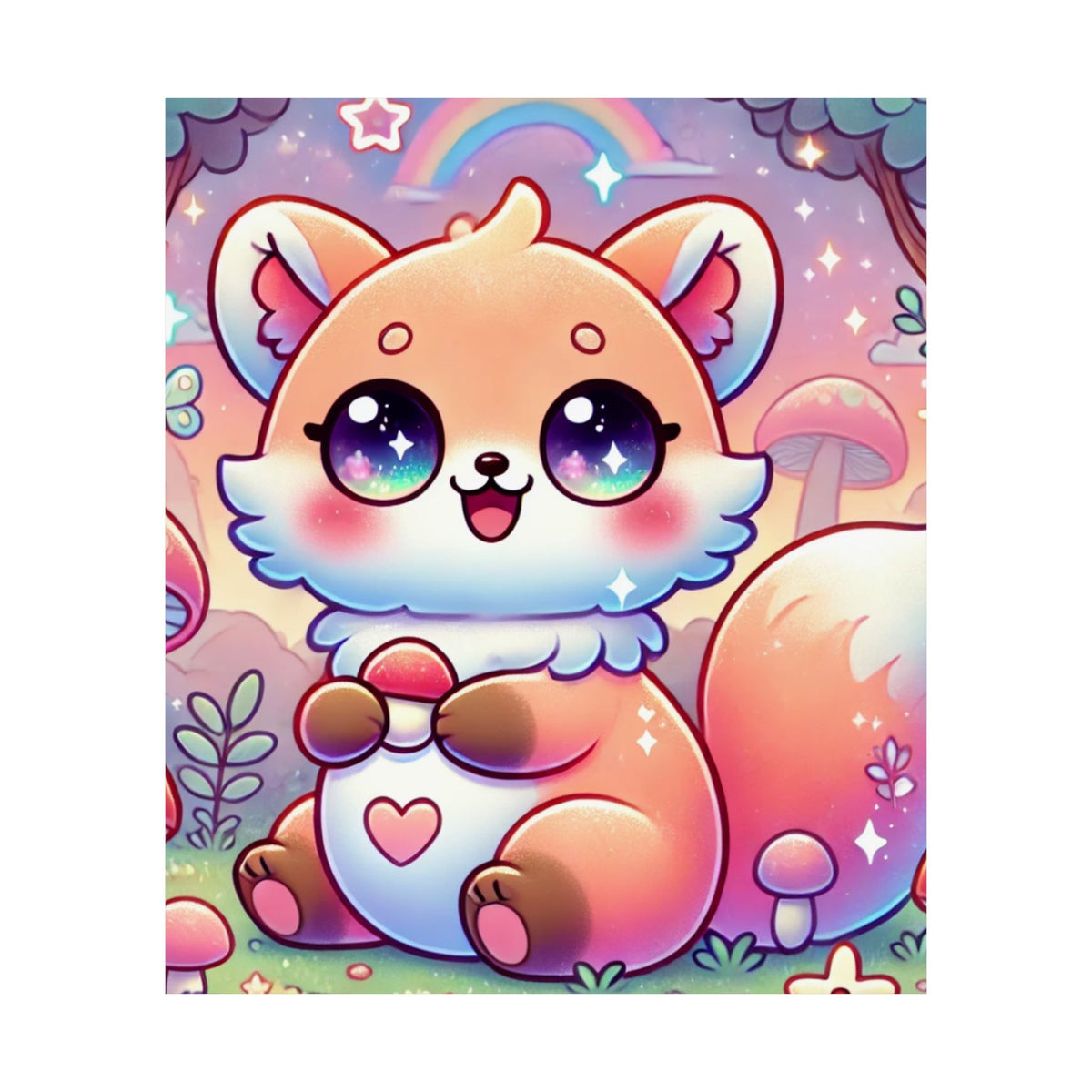 Pastel Woodland Fox Mushroom Kawaii Wall Art Poster