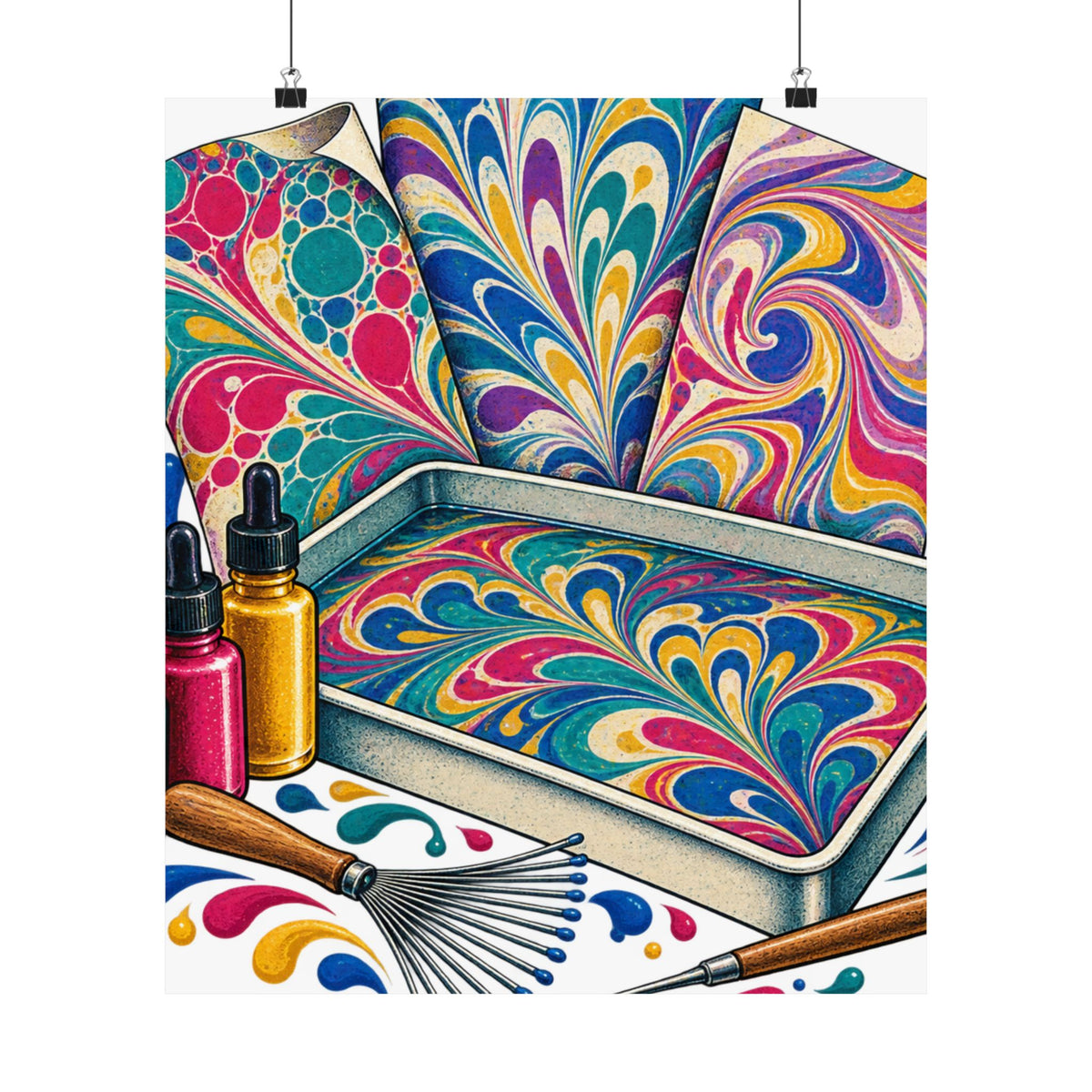 Colorful Paper Marbling Workshop Poster