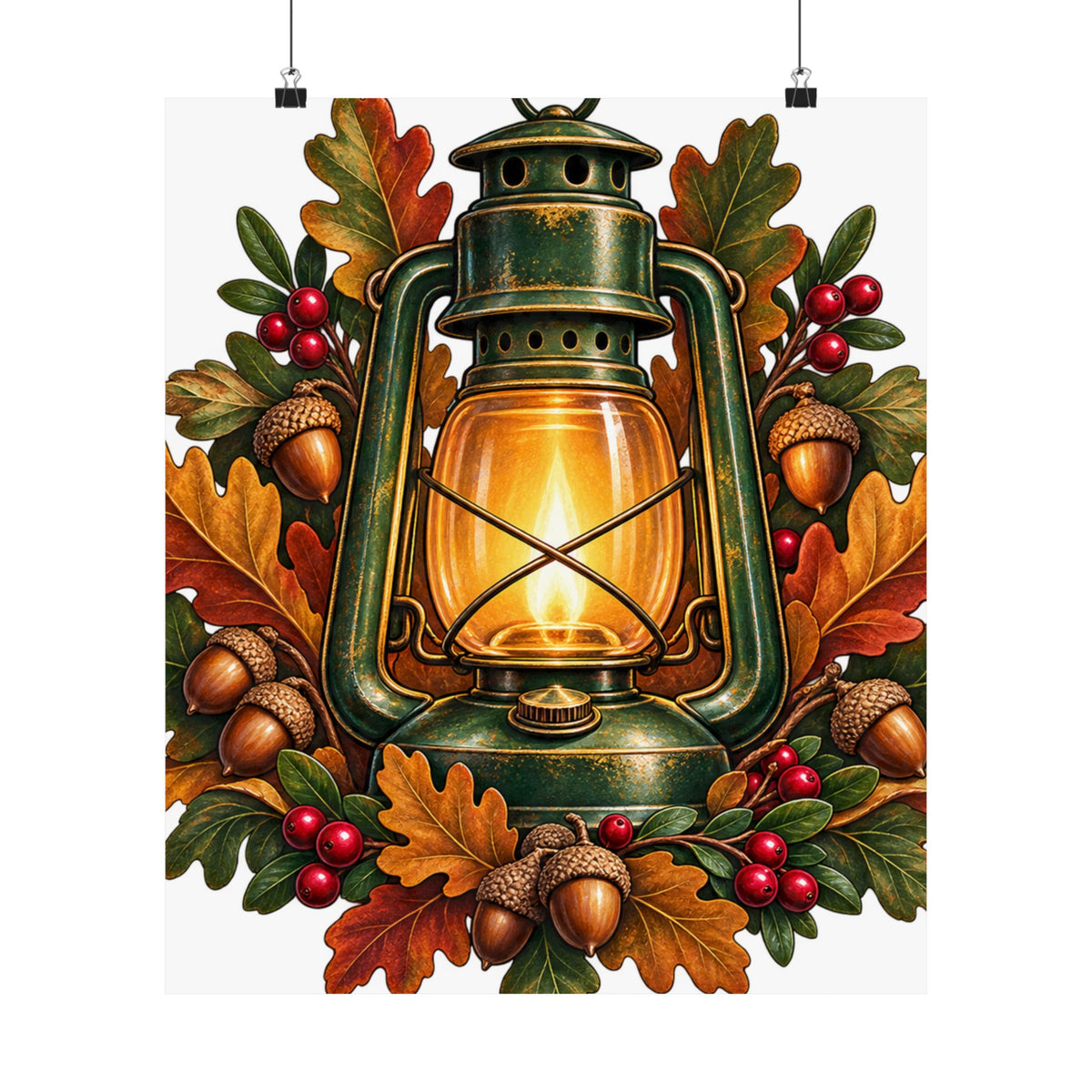Autumn Oak Lantern and Acorns Poster