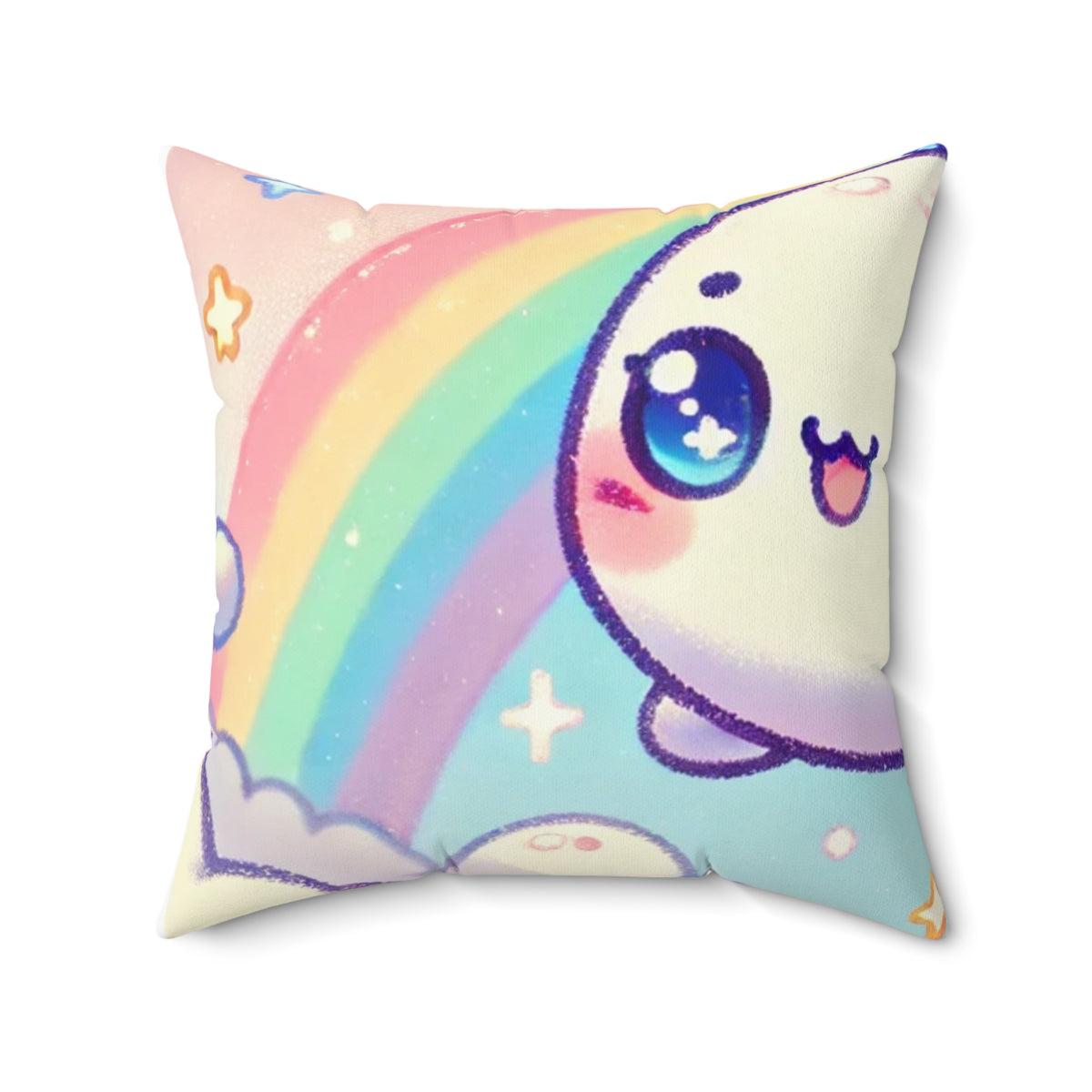 Kawaii Rainbow Whale Pastel Cloud Decorative Pillow